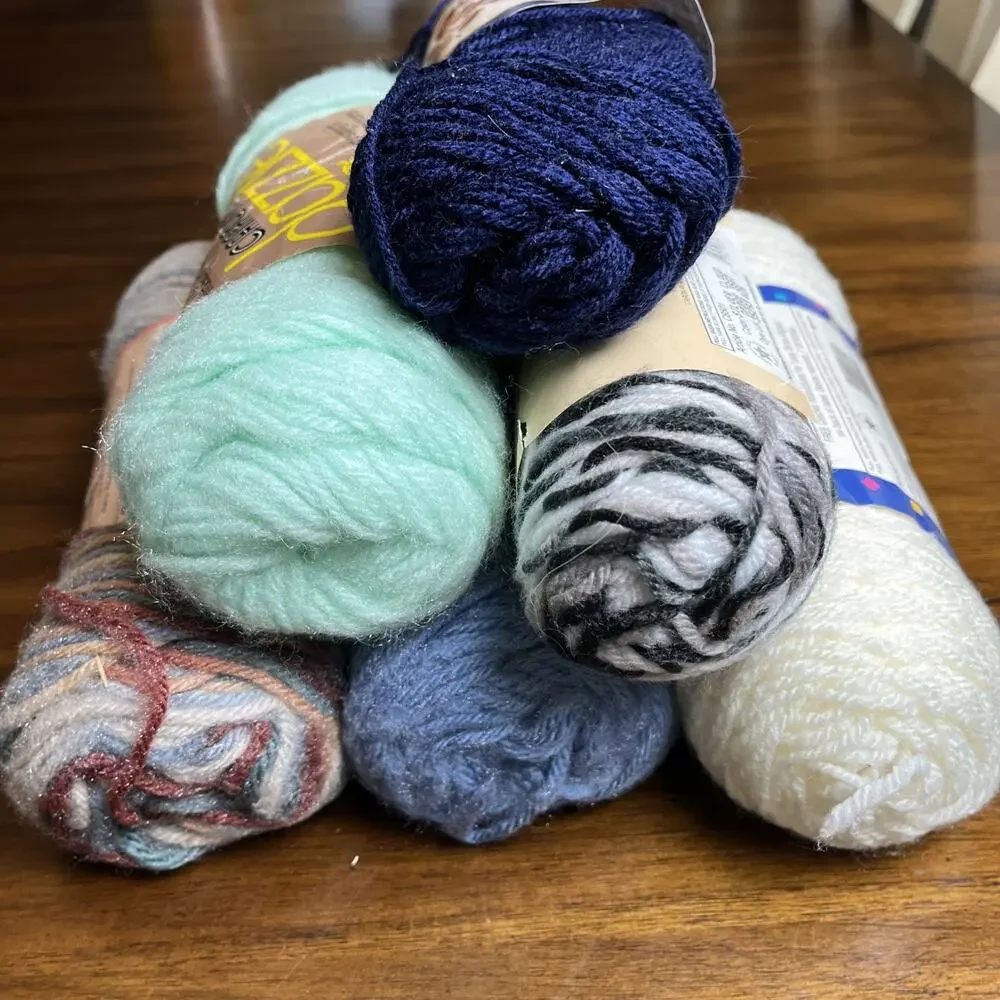 Lot of 6 Vintage Caron Yarn Skeins Various Colors Blue Neutral Green 4 New 2 Use